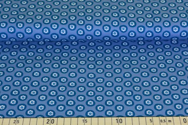 Baumwolle "Sunday" Blumen Kreise blau